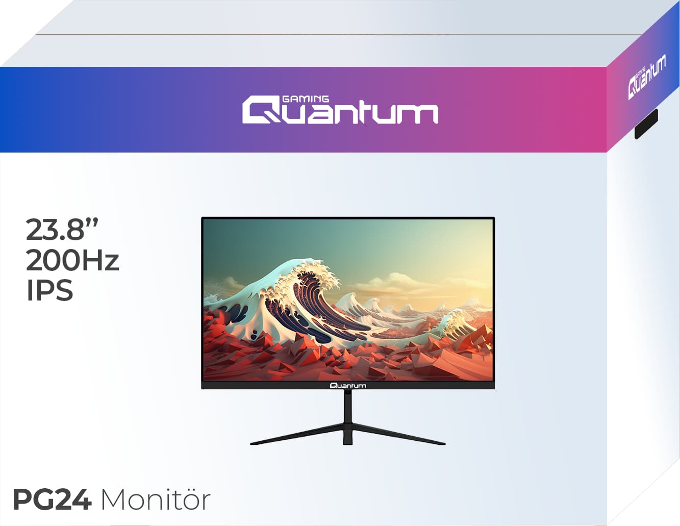 Quantum Gaming PG24 23.8" FHD VA 200Hz 1ms 300nit RGB Işıklı Gaming Monitör – 2xHDMI, DP, 2x3W Hoparlör, VESA 4