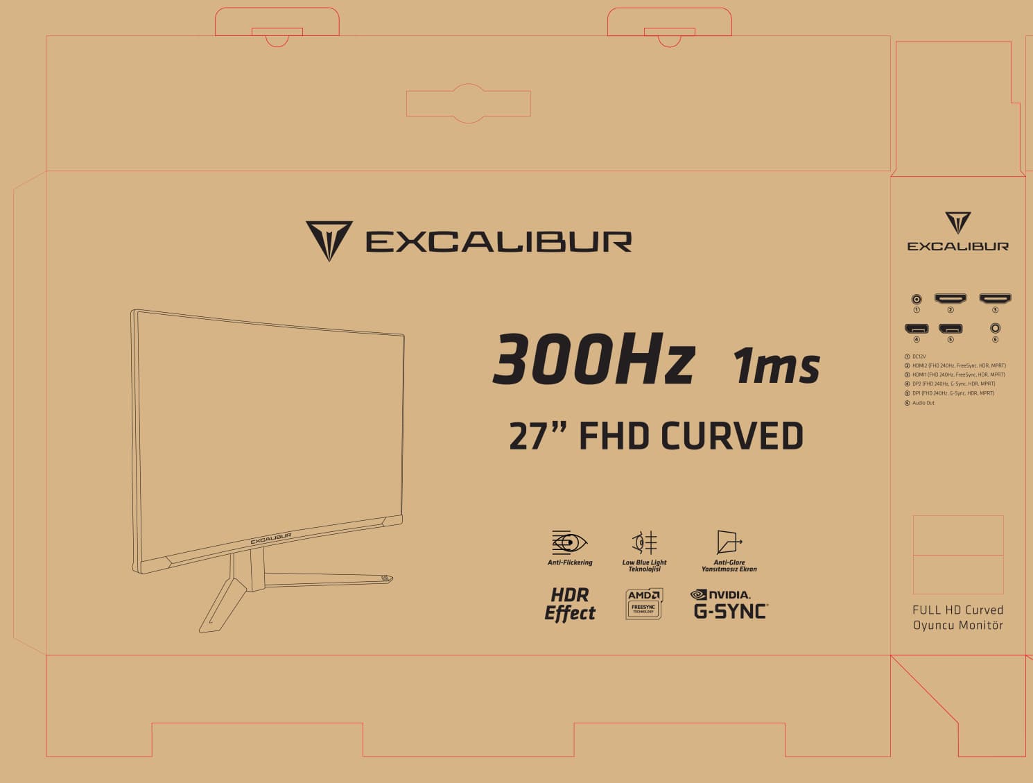 Casper Excalibur M.E27FVC-E 27" 300HZ 1MS 400NIT Fast VA Curved HDR10 Oyuncu Monitörü 6