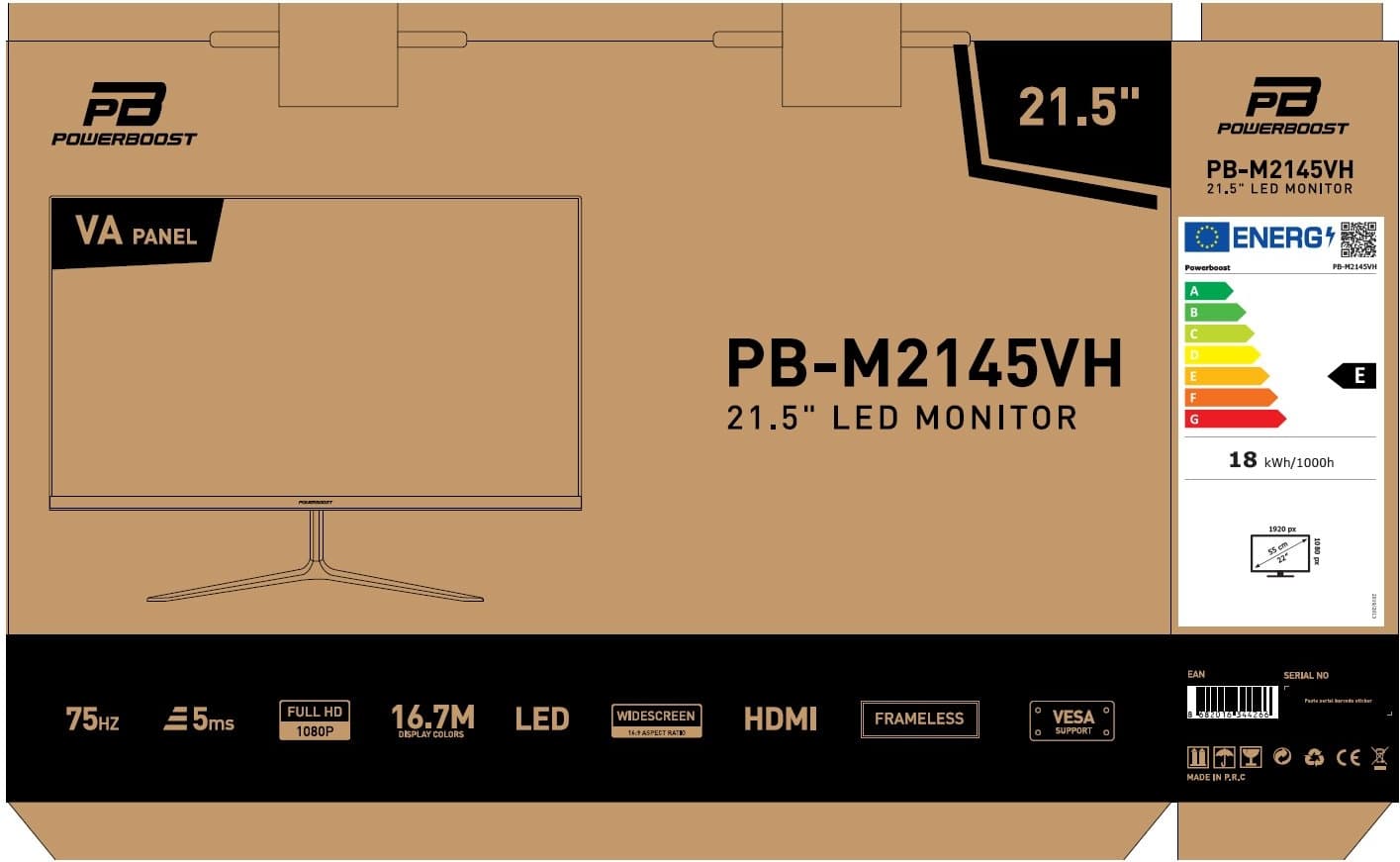 PowerBoost PB-M2145VH 21.5 inç 75Hz 5ms Full HD Oyuncu Monitörü 4