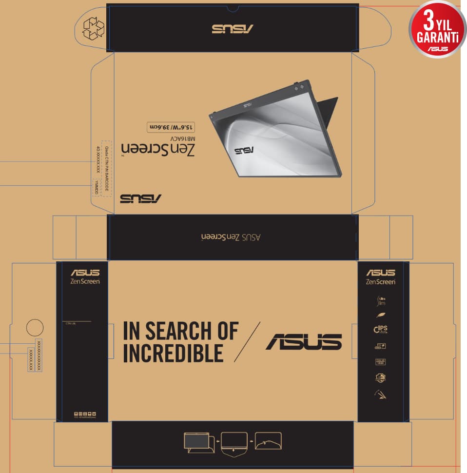 Asus Zenscreen MB16ACV 15.6" 60Hz 5ms (Usb Type-C) Mat Ekran Taşınabilir USB Monitör 6