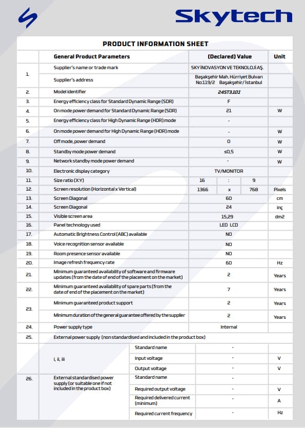 Skytech 24ST3101 24'' 60 Ekran HD Ready Android LED TV (12 WOLT) ÇERÇEVESİZ 6