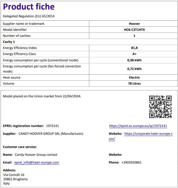 Hoover Ho6 C3T1HTX Ankastre Fırın 6