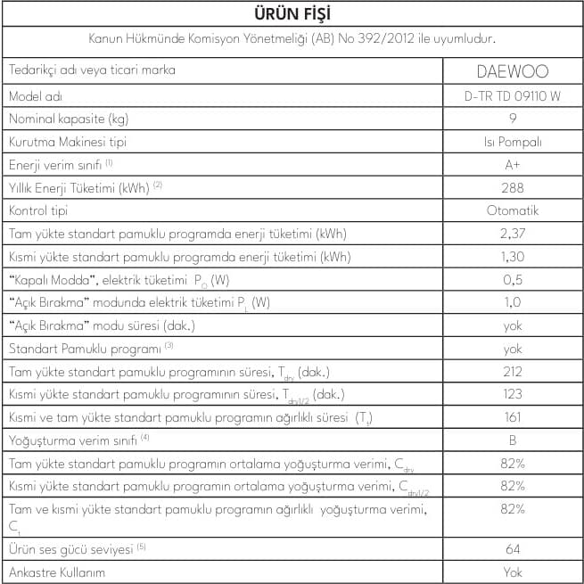 Daewoo D-Tr Td 09110 W 9 kg Kurutma Makinesi 5
