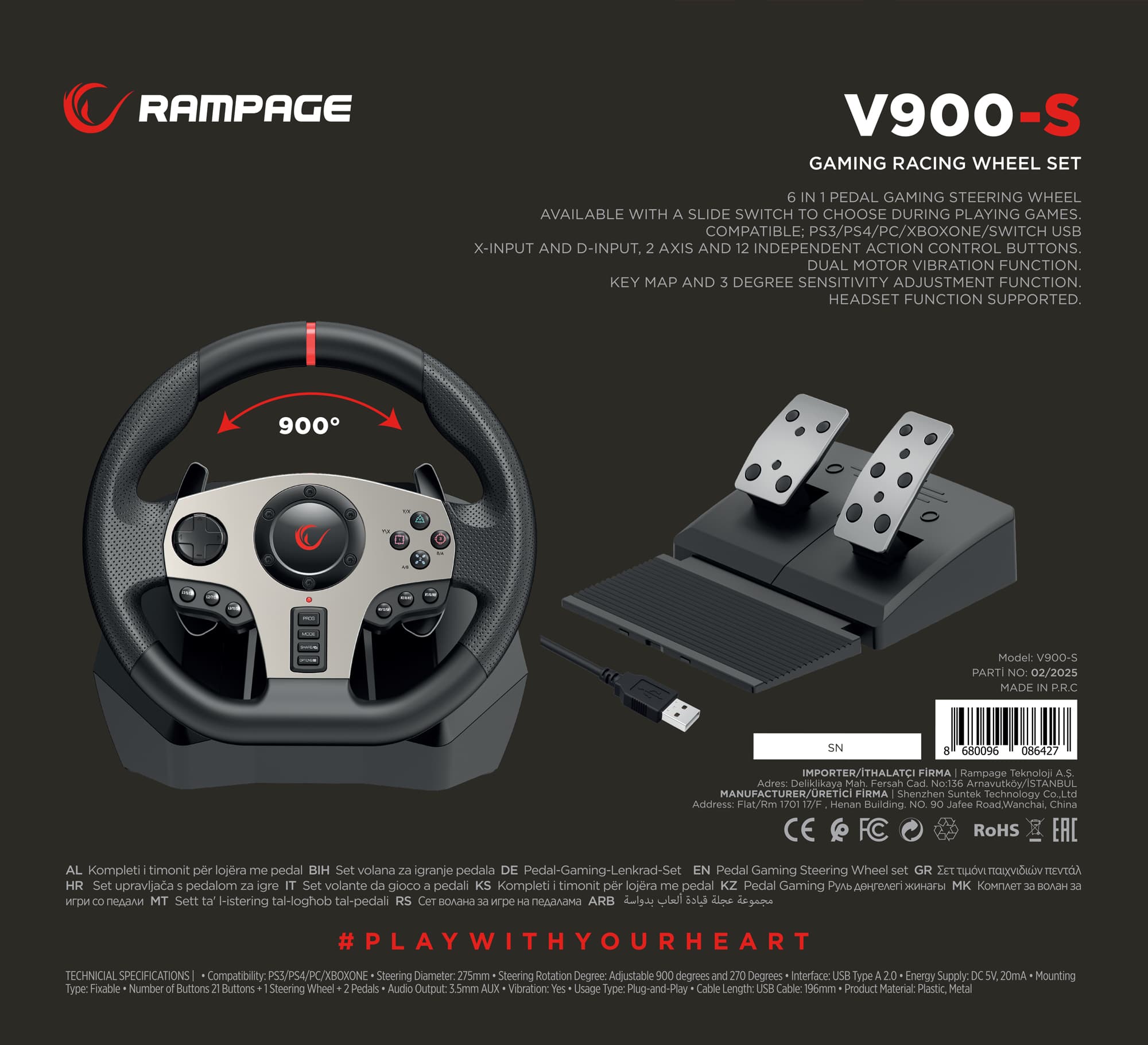 Rampage V900-S PS3/PS4/PC/XBOX Pedallı Gaming Oyuncu Direksiyonu 7