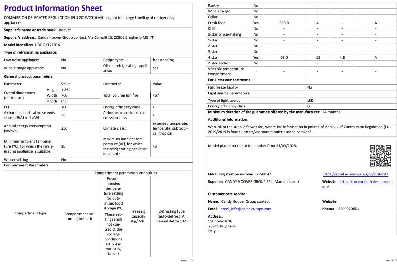 Hoover HODQ4T718EX E Enerji Sınıfı 467 Lt No Frost Buzdolabı 6