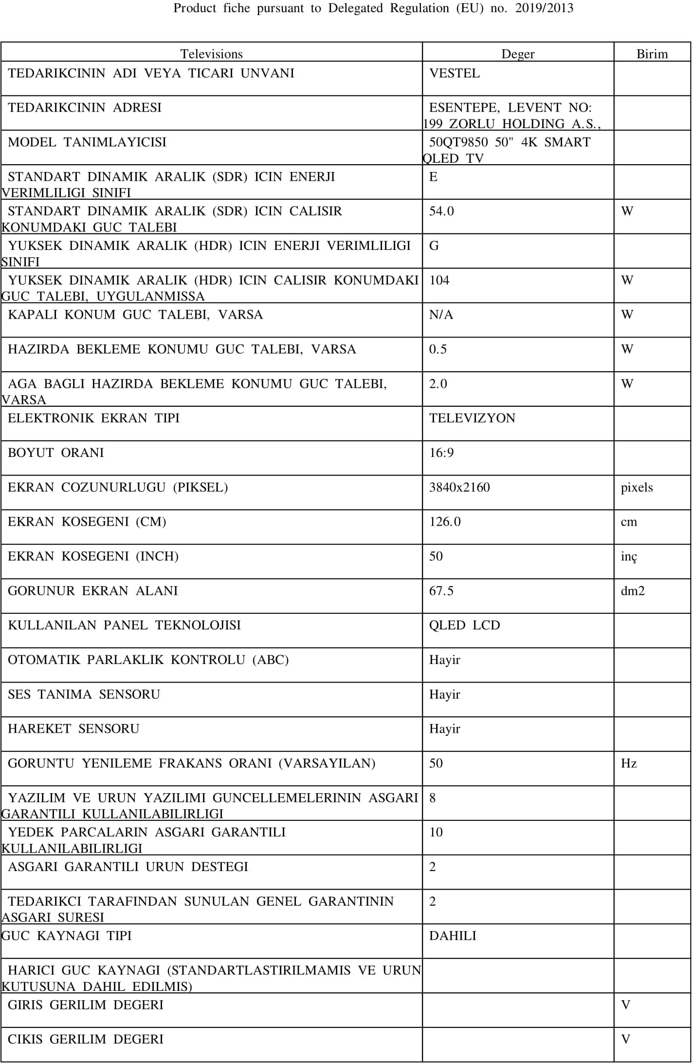 Vestel 50QT9850 50'' 126 Ekran Uydu Alıcılı 4K Ultra HD Smart QLED TV 7