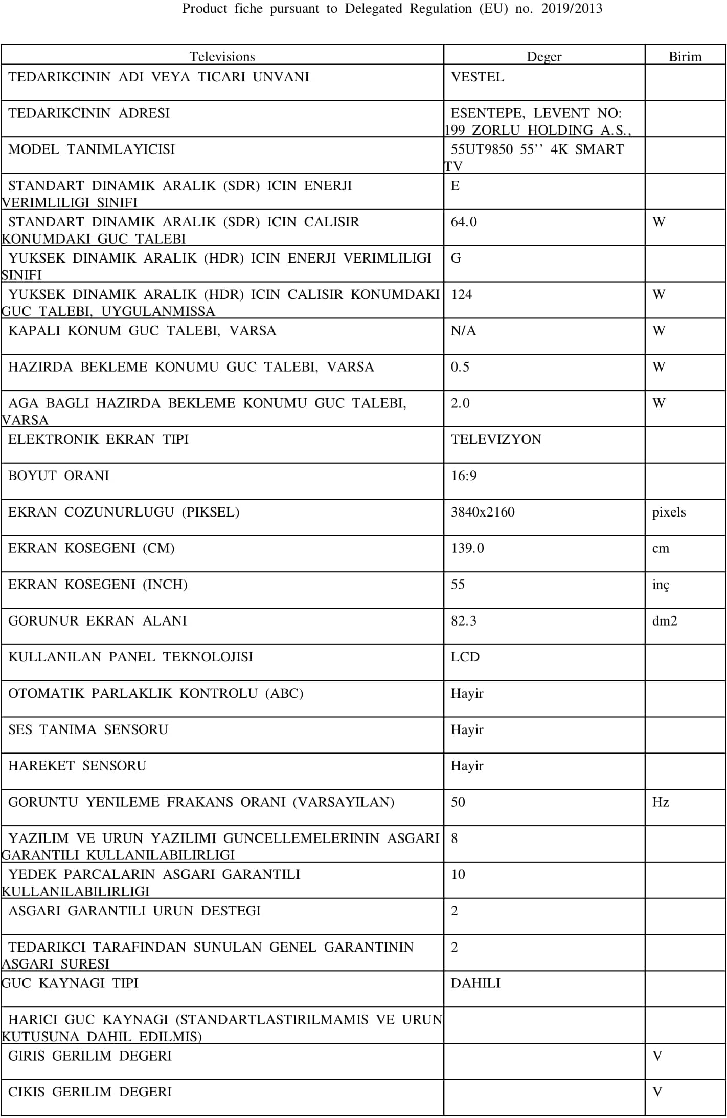 Vestel 55UT9850 55'' 139 Ekran Uydu Alıcılı 4K Ultra HD Smart TV 7