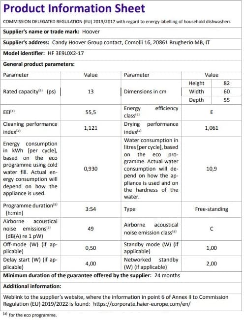Hoover HF 3E9L0X2-17 5 Programlı Wi-Fi Bağlantılı Bulaşık Makinesi 7