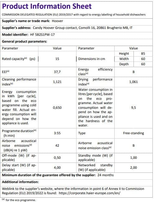 Hoover HF 5B2S1PW-17 10 Programlı Wi-Fi Bağlantılı Bulaşık Makinesi 7