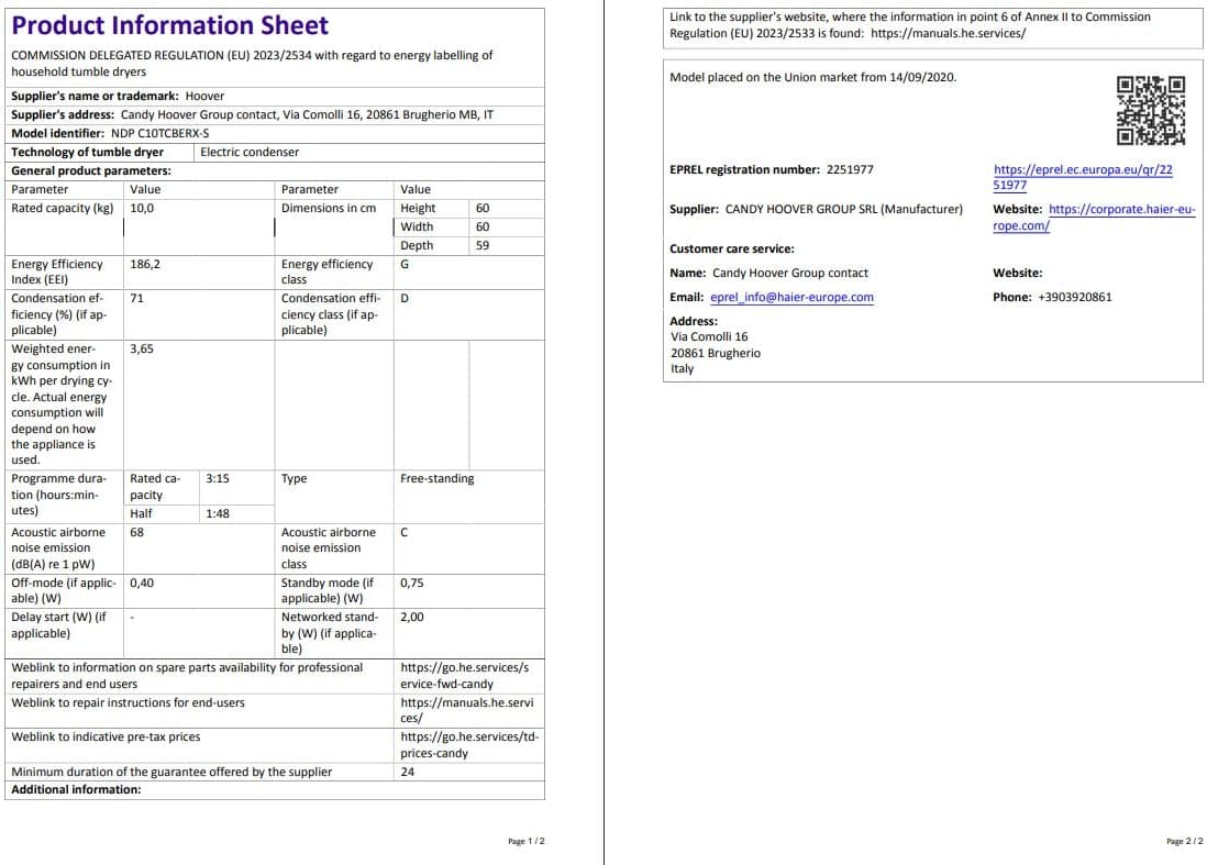 Hoover Ndp C10Tcberx-S 10 Kg Wi-Fi  Bağlantılı Kurutma Makinesi 5