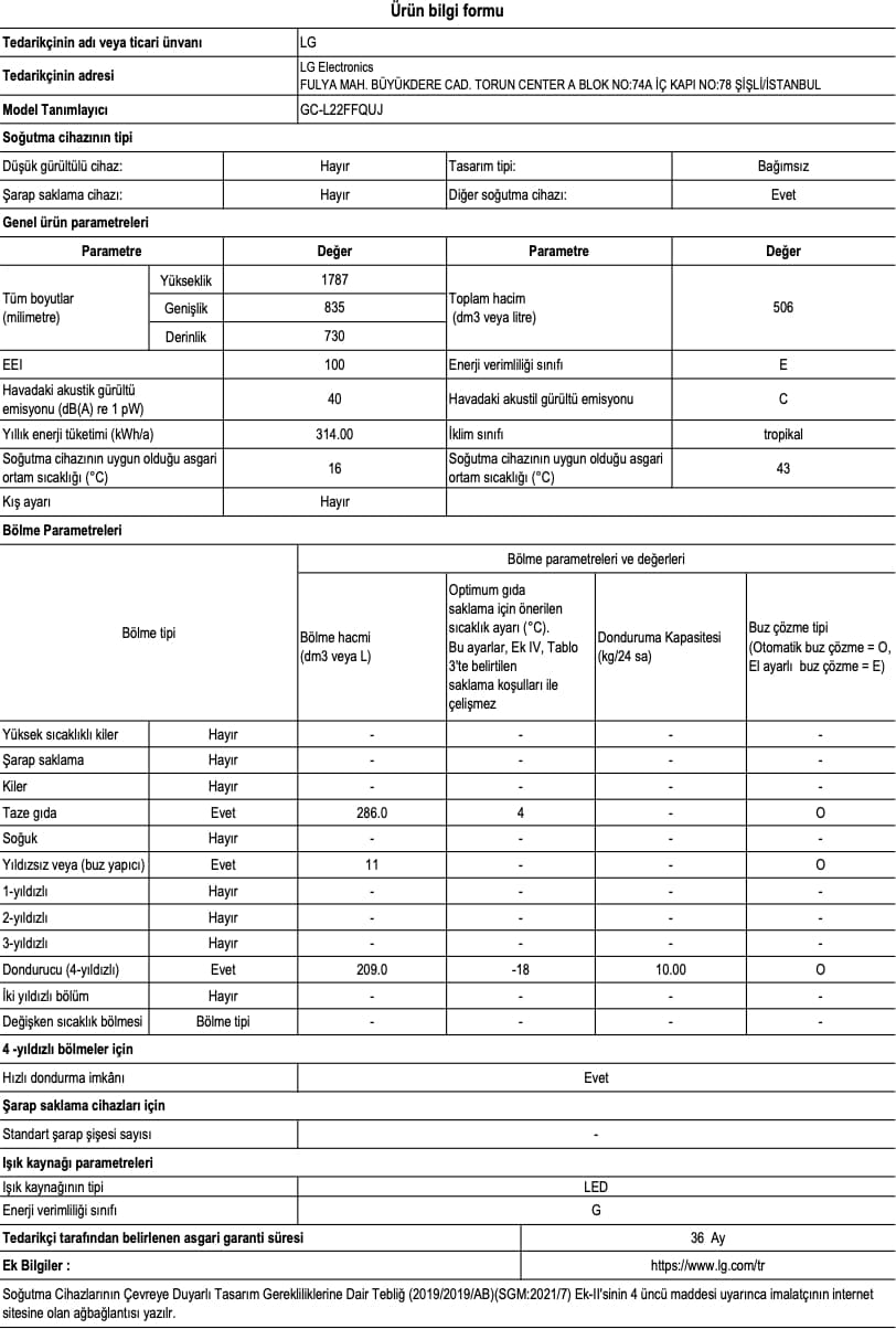 LG GC-L22FFQUJ Gardırop Tipi No Frost Buzdolabı | Yapay Zeka Destekli | 506 Litre | Mat Siyah 7