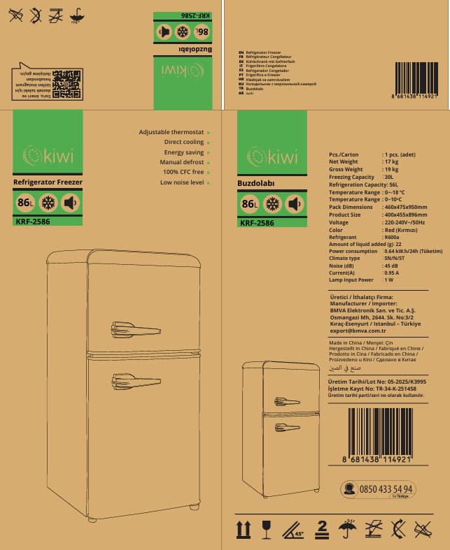 Kiwi KRF-2586 Retro Çift Kapılı Mini Buzdolabı 8