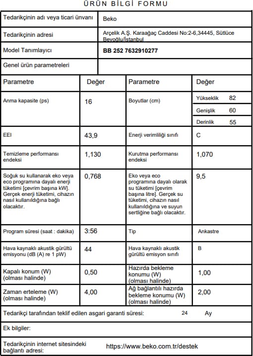 Beko Bb 252 Tam Ankastre Bulaşık Makinesi 7