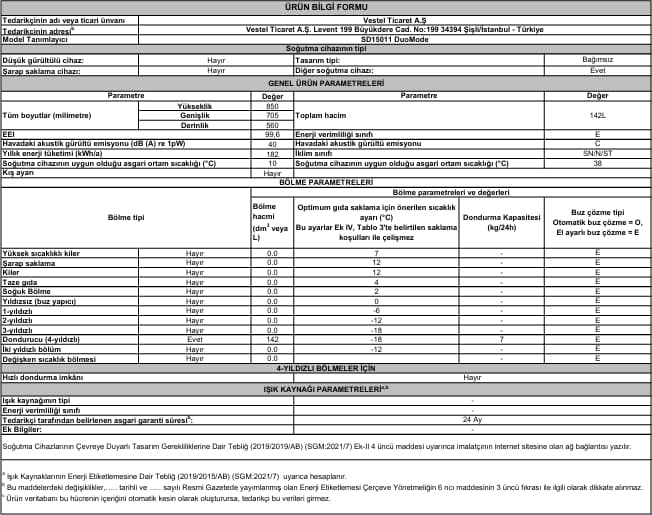 Vestel SD15011 Duomode Sandık Tipi Dondurucu 6