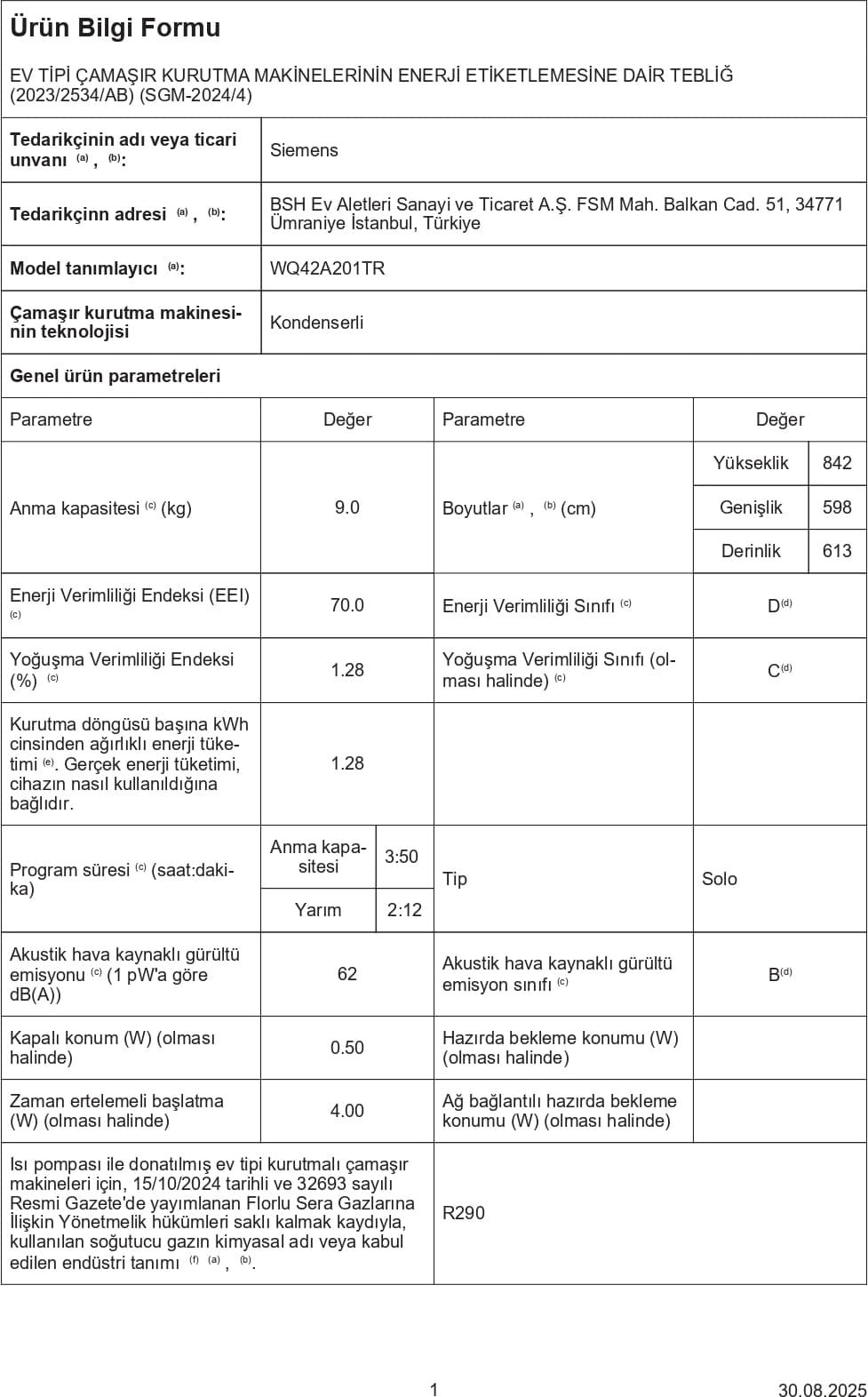 Siemens WQ45B2A0TR Çamaşır Kurutma Makinesi 9 Kg 6