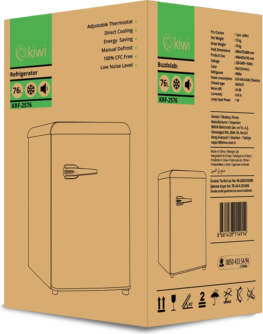 Kiwi KRF-2576 Mini Buzdolabı 76 Lt Kapasite & Enerji Tasarruflu & Dahili Buzluk & Ayarlanabilir Termostat 7