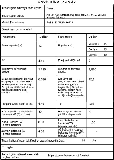 Beko 2'li Avantajlı Set Kurutma ve Bulaşık Makinesi (Kmx 81 8 kg - Bm 3143 3 Prog) 7