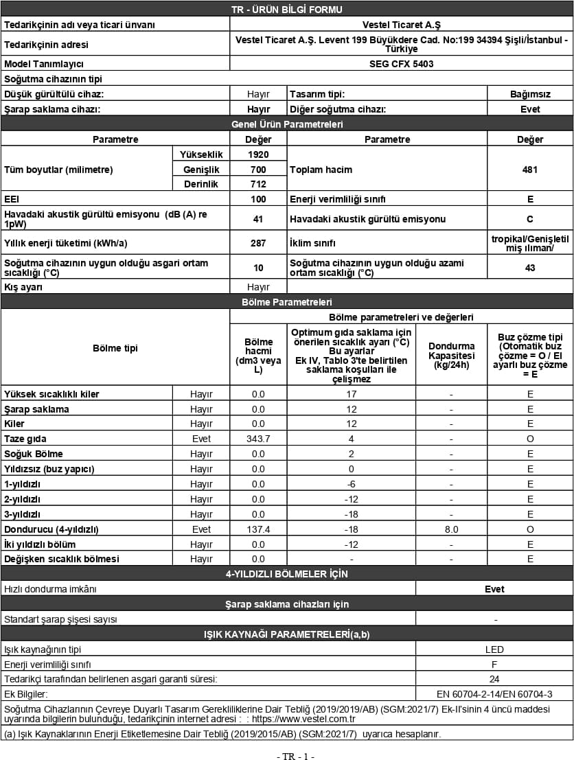 SEG Cfx 5403 No-Frost Kombi Tipi Buzdolabı - 508 Lt Geniş Hacim 5