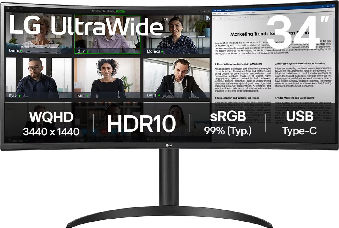 LG Ultrawide 34" 34WR55QK-B 5ms 100Hz USB Type-C Wqhd Kavisli (3440X1440) Ekran Monitör 8