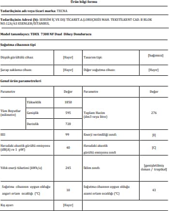 Tecna Tdex 7308 Nf Dual Dikey Derin Dondurucu Silver 5