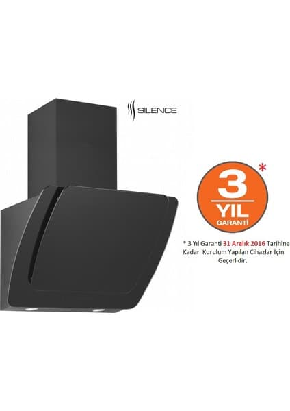 Silverline 3373 Misto Siyah 60 Cm Dekoratif Camlı Duvar Tipi Davlumbaz