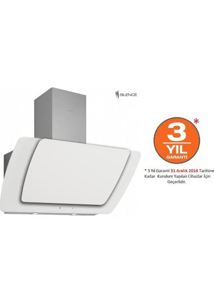 Silverline 3373 Misto Beyaz 90 Cm Dekoratif Camlı Duvar Tipi Davlumbazipi Davlumbaz, 90 Cm Beyaz