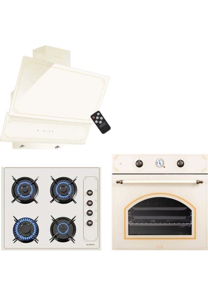 Kumtel Rustik Bej Cam Ankastre Set (DA6-835 Davlumbaz KO-40 TAHDF Ocak B66-SF2 Fırın)