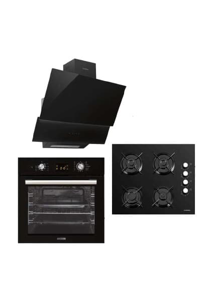 Luxell Opal 15 Programlı 3lü Ankastre Set Siyah ( DA-835 Cam Davlumbaz - 40 Tahdf Ankastre Cam Ocak - B66-SGF3 Opall Siyah Ankastre Fırın )