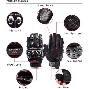 Wosawe Tam Parmak Motosiklet Eldivenleri-M (Yurt Dışından) 3