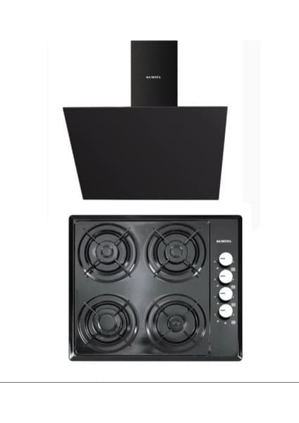 Kumtel 4 Gözlü Ocak + Davlumbaz 2'li Set Siyah