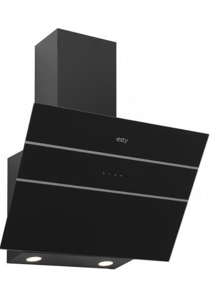 Esty 3473B6 60 cm Plus Çizgili Cam Eğik Davlumbaz Siyah