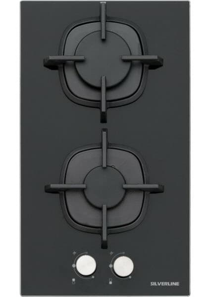 Silverline CS5410B01 Siyah Cam Domino 30cm 2 Gözlü Gazlı Ocak