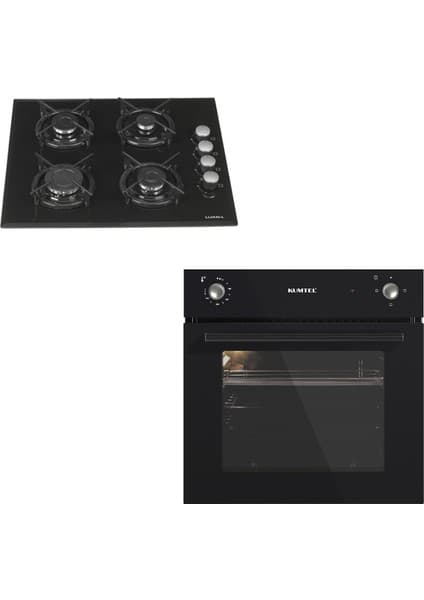 Kumtel 2'li Ankastre Set (KO-A6S2 Siyah Ankastre Fırın + Luxell LX-40 TAHDF 4 Gözü Gazlı Siyah Cam Ankastre Ocak)