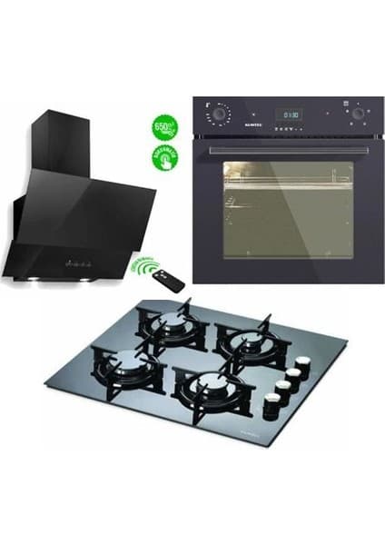 Kumtel 3'lü Ankastre Set (A6-SF2 Siyah Fırın + KO 40TA-HDF Siyah NG Cam Ocak + DA6-835 B Siyah Davlumbaz) 3