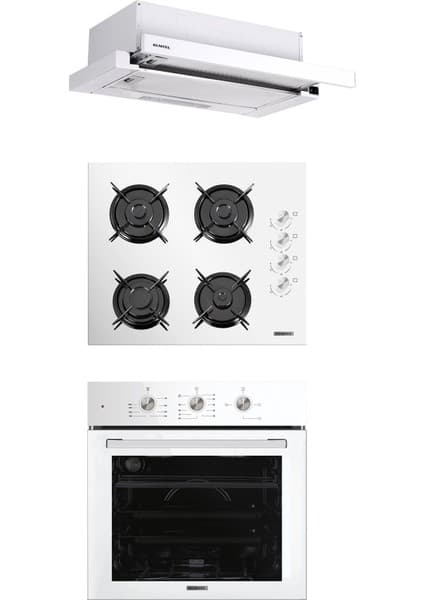 Kumtel Beyaz Aspiratörlü Dizayn Ankastre Set (B66-S2 (MT) + KO-40TAHDF + DS6-905W)