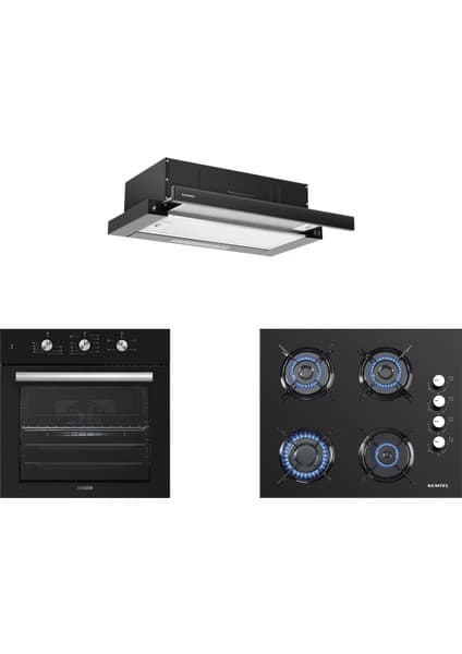 Kumtel Siyah Aspiratörlü Kristal Ankastre Set (B66 - SF2 (MT) + KO-40TAHDF + DS6-905S) 5