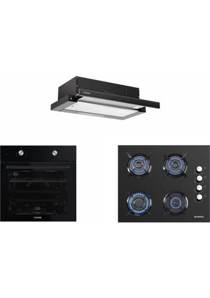 Kumtel Siyah Aspiratörlü Home Ankastre Set (B66-S2 + KO-40TAHDF + DS6-905S)