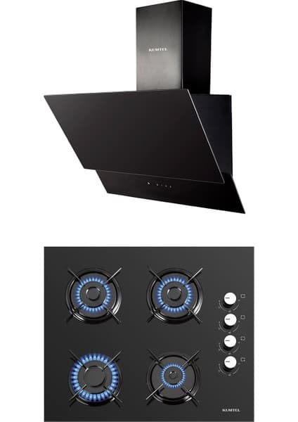 Kumtel Ankastre Set DA6-835 + KO-40TAHDF Siyah Cam 650 m³/sa Yüksek Emiş Gücü ve Gaz Emniyeti