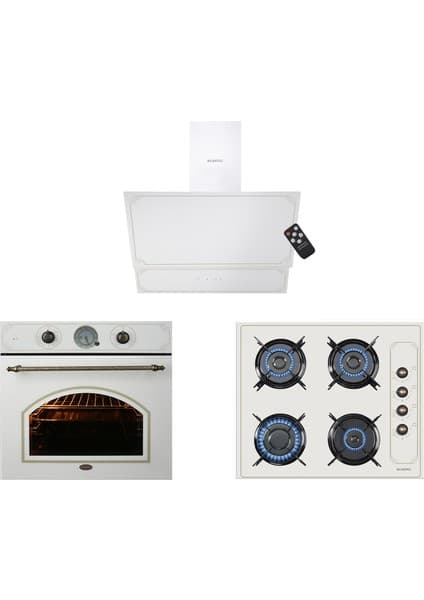 Kumtel Rustik Beyaz Cam Ankastre Set ( ( DA6-835 Beyaz Dav KO-40TAHDF Ocak B66-SF2(AT) )