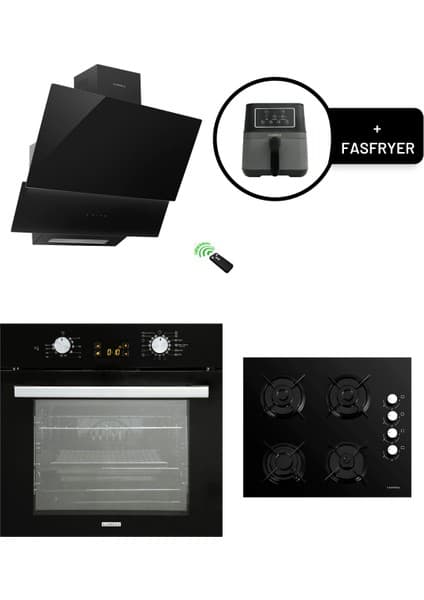Luxell OPALL15 Prog. Siyah Ankastre Set + Fasfryer