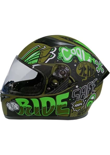 Jekai Jk-21 316 Model Güneş Vizörlü Kapalı Kask - Yeşil Desenli - S