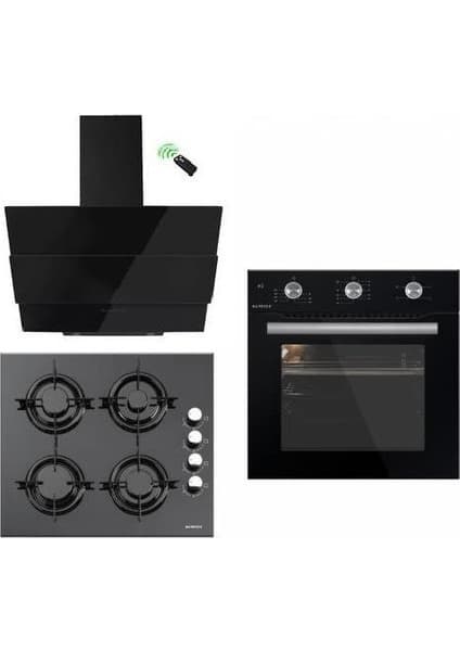 Kumtel mt Siyah Cam 3lü Ankastre Set (KO-835 + 40 TAHDF + A6SF2 (DDT))