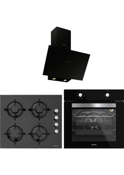 Silverline 3481 Flam - CS5349B01 - BO65E1B01 Siyah Cam Ankastre Set 5