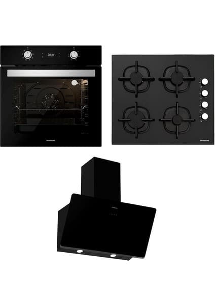 Silverline Ankastre Set; BO6504B01 Fırın, CS5343B01 Cam Ocak, Soho Siyah 60CM Davlumbaz
