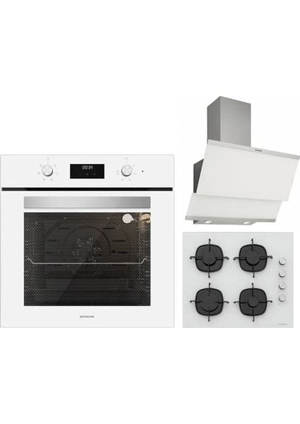 Silverline Beyaz Ankastre Set Classy Beyaz 60 cm Davlumbaz - CS5335W01 Beyaz Ankastre Ocak - B06502W01 Beyaz Ankastre Fırın