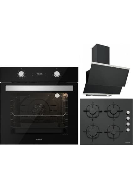 Silverline Siyah Ankastre Set Classy Siyah 60 cm Davlumbaz - CS5335B01 Siyah Ankastre Ocak - B06504B01 Siyah Ankastre Fırın