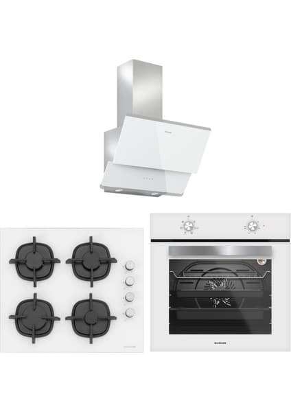 Silverline Beyaz Cam Ankastre Set 3490 Oslo Beyaz Davlumbaz - CS5343W01 Ocak - BO65E1W01 Fırın