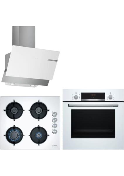 Bosch Beyaz Ankastre Set (HBF512BW1T Fırın - PKE612FA2E Ocak - DWK64PJ20 Davlumbaz) 5