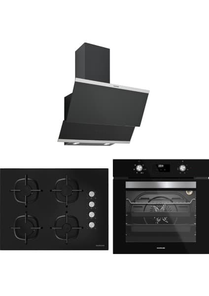 Silverline Siyah Cam Ankastre Set 3420 Classy Davlumbaz - CS5610B01 70 cm Ocak - BO6502B02 Fırın
