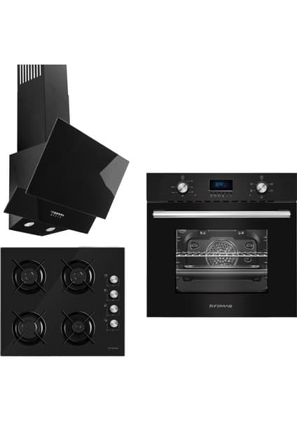 Femaş Siyah Inci 3'lü Ankastre Set ( 5002 Multifonksiyon Siyah Fırın + 3140 Ce Siyah Cam Ocak+ Fd 101 Yatay Siyah Cam Davlumbaz)